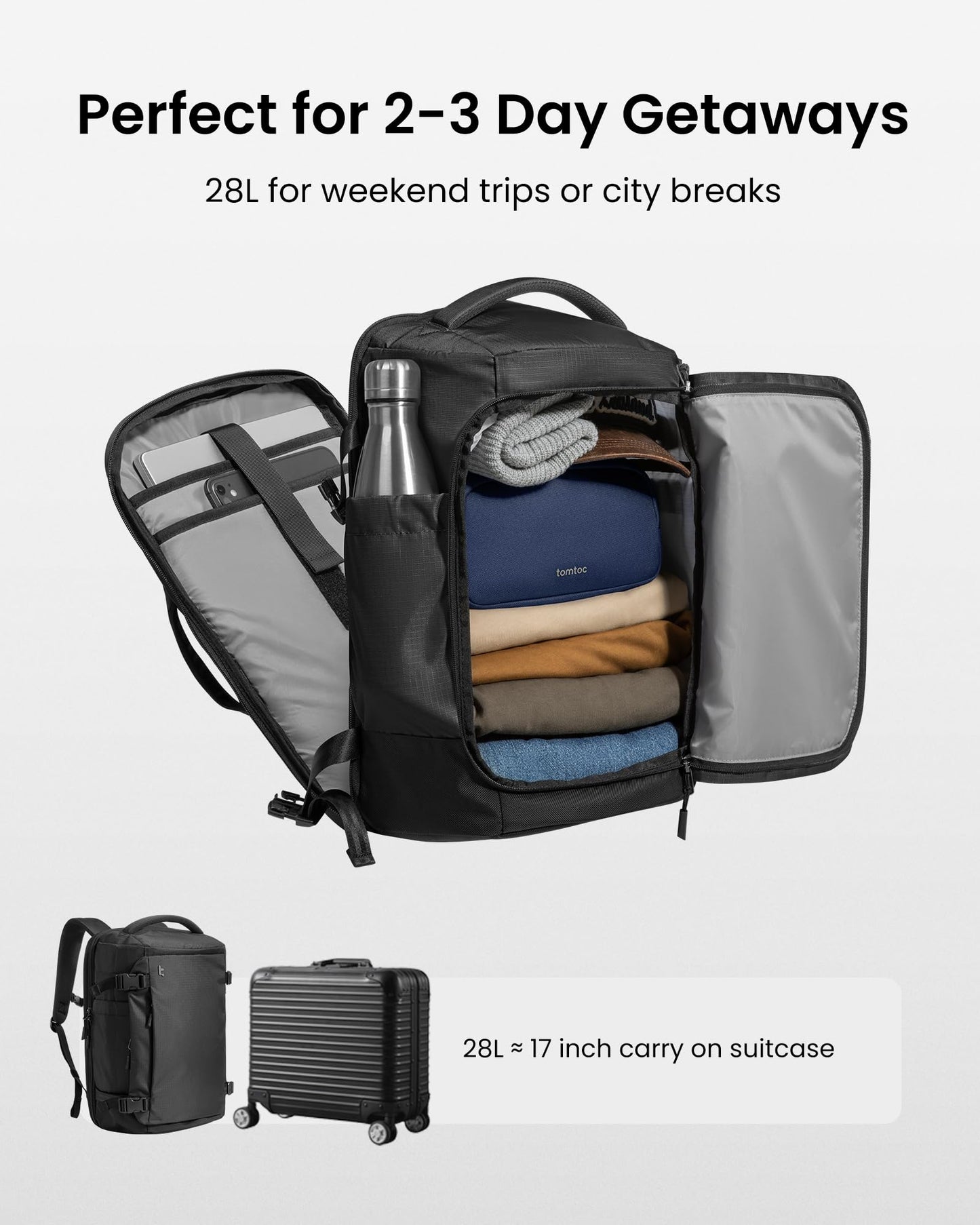 Tomtoc Navigator-T66 Travel Laptop Backpack 15.6 inch/28L-Black