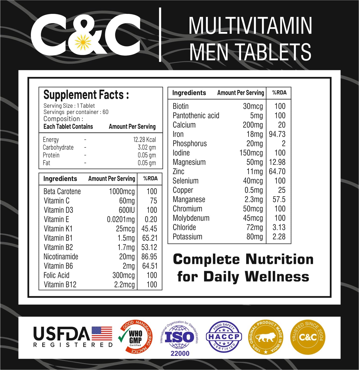 ORGAYUSH Men’s Multivitamin Tablets – Daily Energy & Immunity Support Supplement with Ginseng, Ginkgo Biloba, Grape Seed Extract, Vitamin B Complex, Vitamin C, Vitamin E (Pack of 1)