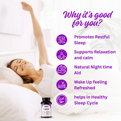 VREEX SLEEPEE with Natural Ingredients Melatonin, Valerian Root, Chamomile, L-Theanine & Magnesium Bisglycinate – Relax & Sleep Support (60 Veg Capsules)