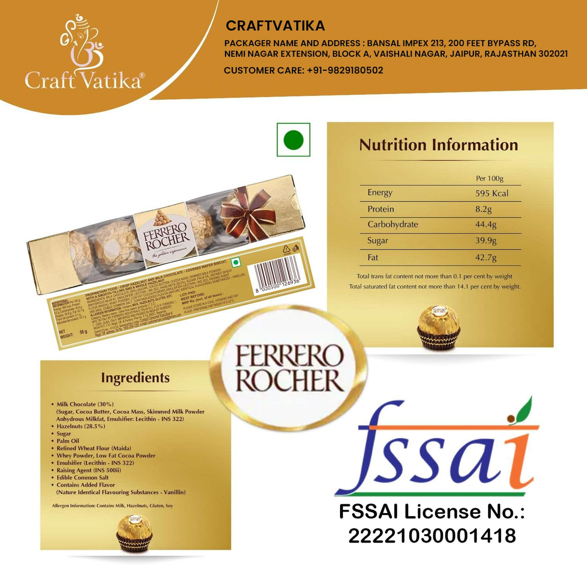 Peacock Rakhi Gift for Brother with Chocolate Gift Combo, Rakhi with Ferrero Rocher Chocolate for Bhaiya, Kids Boy, Rakhi Set of 1, Single Rakhi with Greeting Card, Tilakk Set