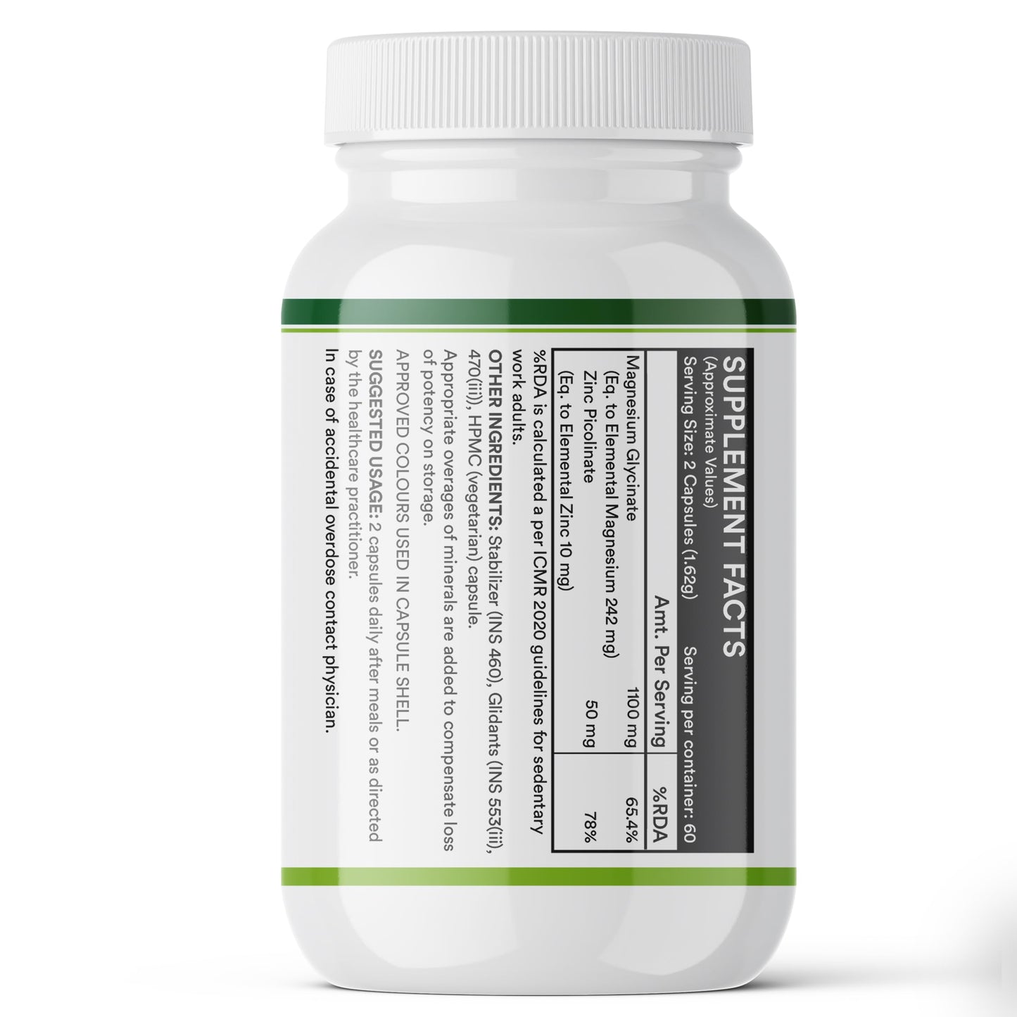 INLIFE Magnesium Glycinate Supplement 1100mg (Elemental Magnesium 242mg) with Zinc 10mg (as Zinc Picolinate) Per Serving, Relaxation & Healthy Muscle Function - 120 Capsules (Pack of 1, 120, count)