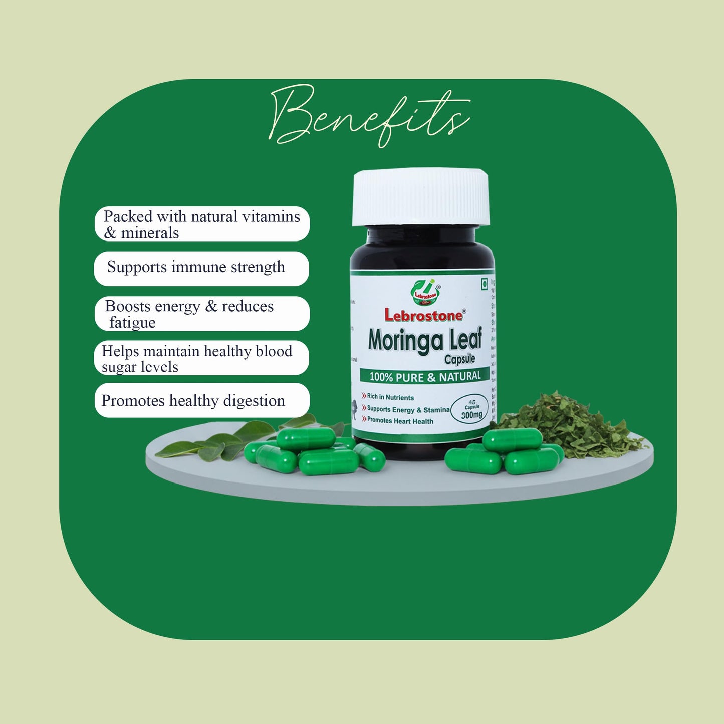 Lebrostone Moringa Capsules | Ayurvedic Superfood for Energy, Immunity & Detox | 45 Veg Capsules