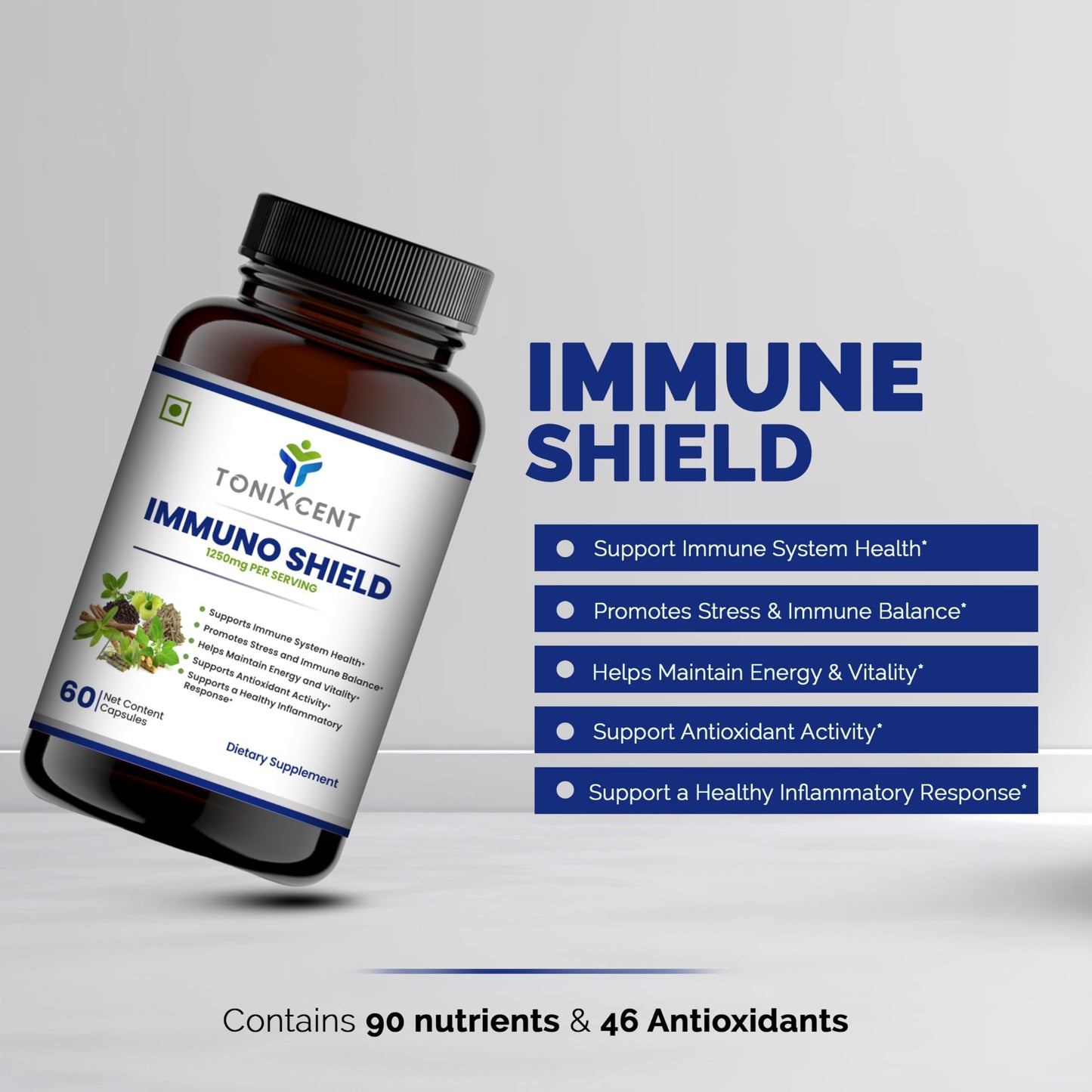 TONIXCENT ImmunoPower Recharge | Ashwagandha & ImmunoShield Capsules Combo | Stress Relief, Immunity & Energy | With Amla, Giloy, Tulsi & Adaptogens | 60+60 Veg Capsules