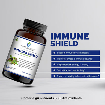 TONIXCENT ImmunoPower Recharge | Ashwagandha & ImmunoShield Capsules Combo | Stress Relief, Immunity & Energy | With Amla, Giloy, Tulsi & Adaptogens | 60+60 Veg Capsules