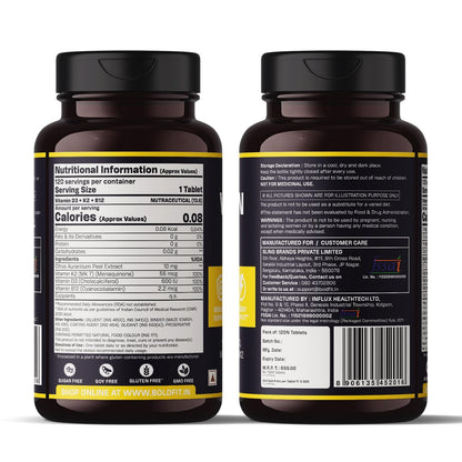 Boldfit Vitamin D3 K2 Supplement for Bone & Heart Health | Vitamin-D tablets with Vitamin-K2 MK7 | Premium Vitamin-B12 supplement for Energy, Bones, Immunity and General Wellness -120 Count