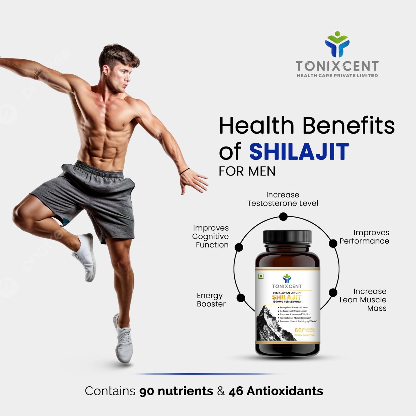 TONIXCENT Himalayan Shilajit Capsules 1300mg Per Serving, Natural Fulvic Acid & Trace Minerals Formula, Supports Energy, Stamina & Daily Wellness, Herbal Supplement for Men & Women, 60 Capsules