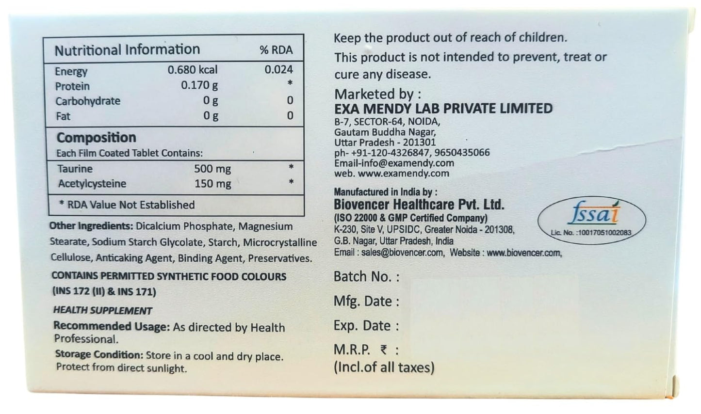 Saferida Tab Taurine, Acetylcysteine Tablets, 1 * 10 Tab