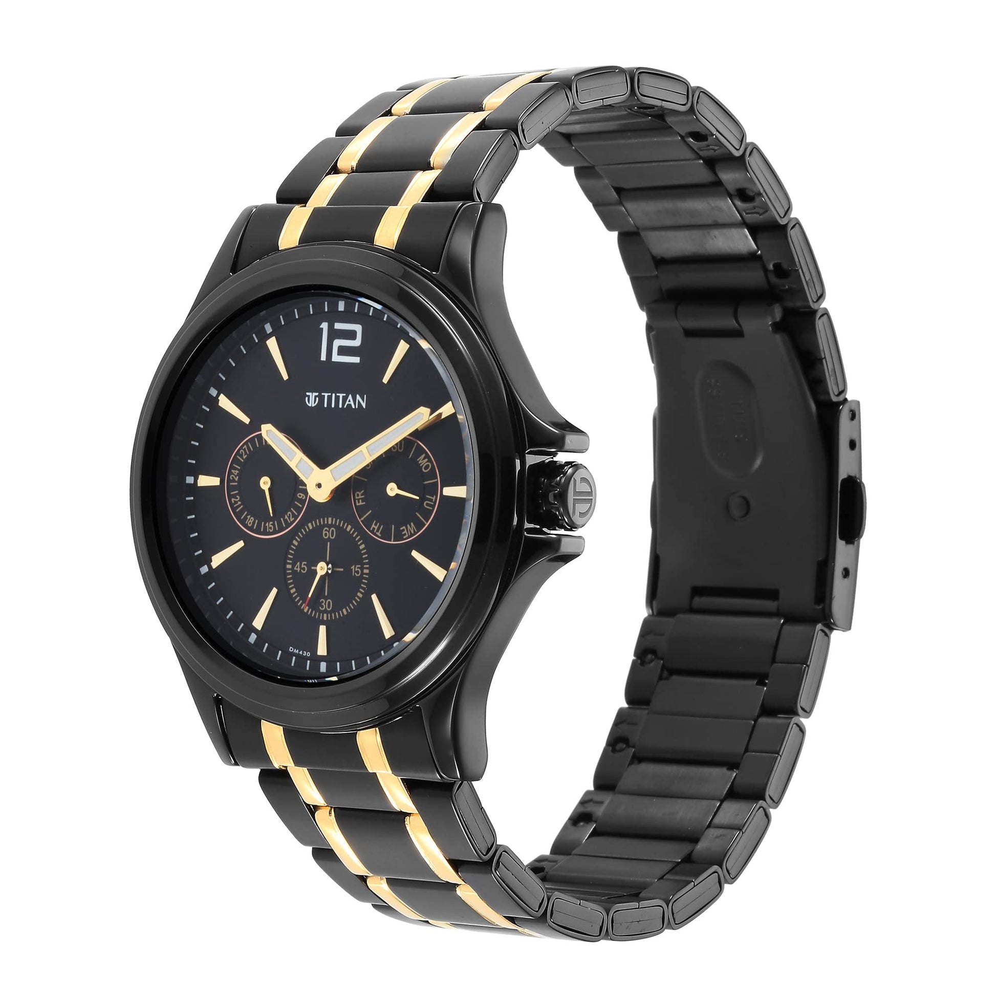 Titan Black and Gold Black Dial Quartz Multifunction Stainless Steel St- image 4