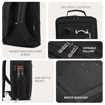 VIP VOGUE 17 Inch Compatible Laptop Backpack 27L + 5L Expandable | Water-Resistant with 3 Compartments | Padded Laptop Sleeve, Side Bottle Pocket | Office & Travel Backpack for Men & Women (Black)