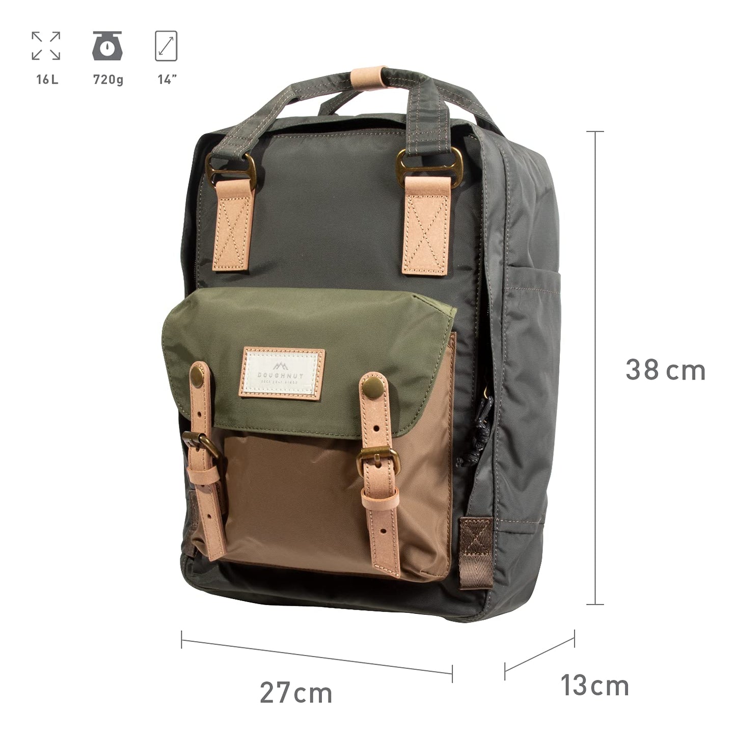 Doughnut Macaroon Classic Jungle Series 16L Backpack, Lightweight Water-Resistant Daypack with 14" Laptop Compartment, Unisex Casual Travel & School Bag