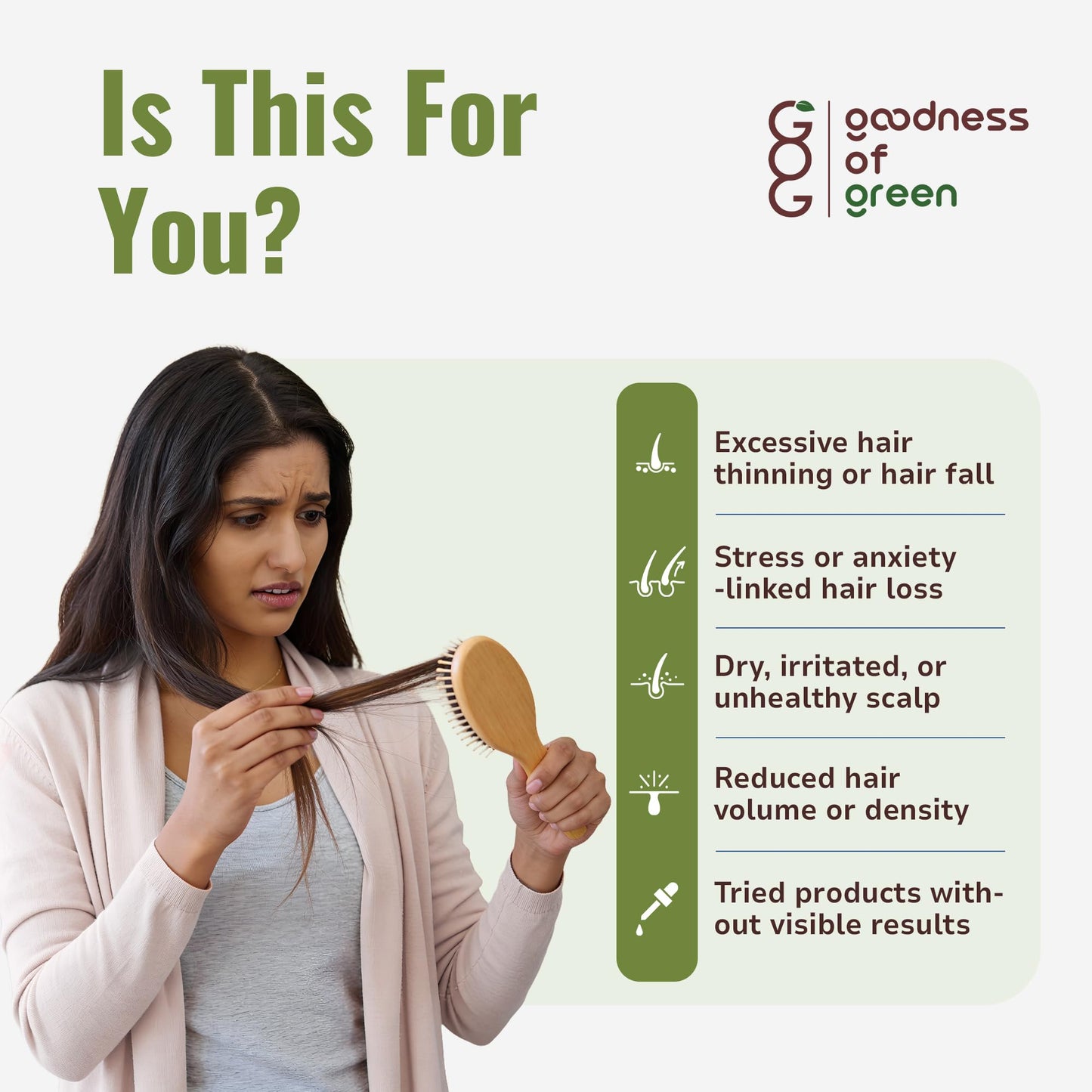 Goodness of Green Hair Growth Supplement, Reduces Hair Fall, Boosts Growth & Strengthens Roots, Herbal Capsules with Amla, Tulsi & Black Pepper, 100% Natural, Plant-Based, Vegan, 30 Capsules