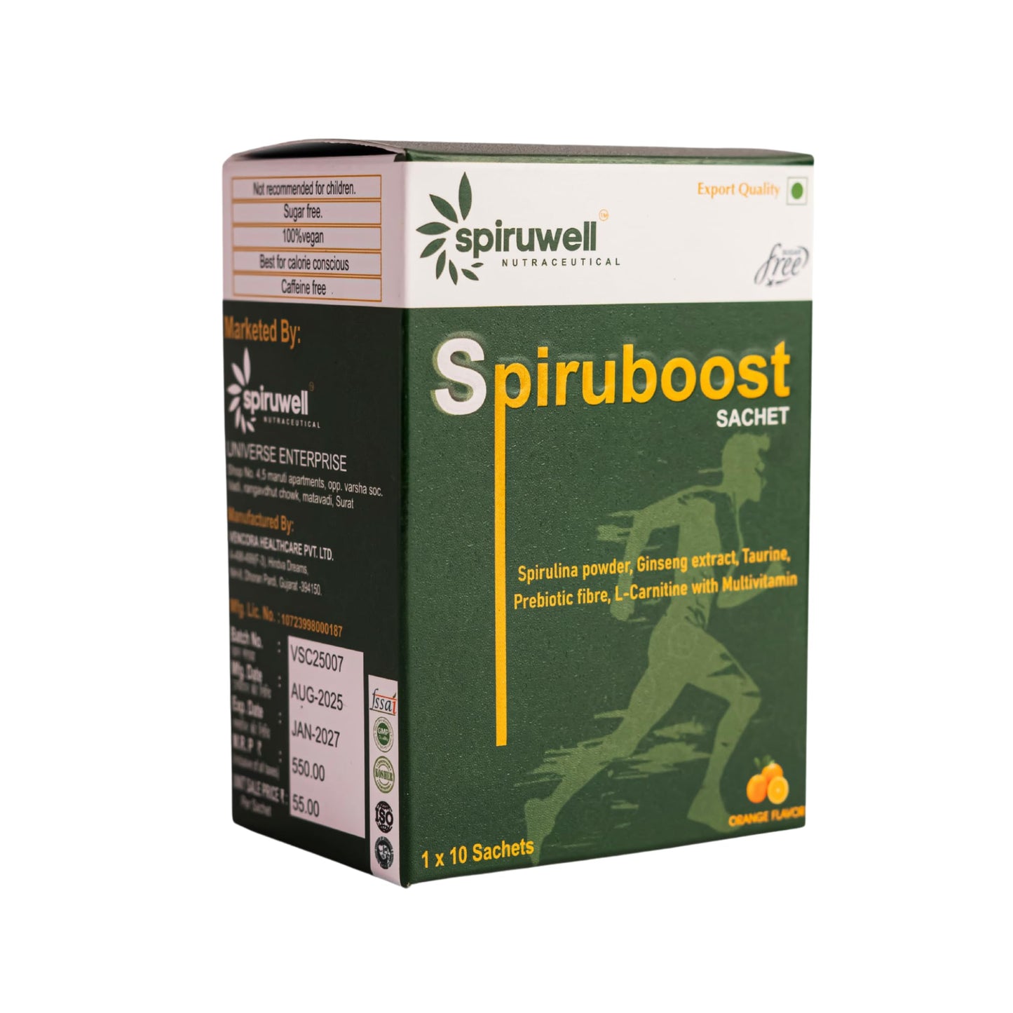 SpiruBoost Daily Energy & Immunity Drink | Herbal Supplement | Orange Flavored | Sugar-Free | Plant-Based | Protein + Electrolytes | 5g Sachet (pack of 1)
