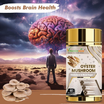 Vitaminnica Oyster Mushroom 500mg- 60 Vegan Capsules | Nootropics for Cholesterol & Blood Sugar Support