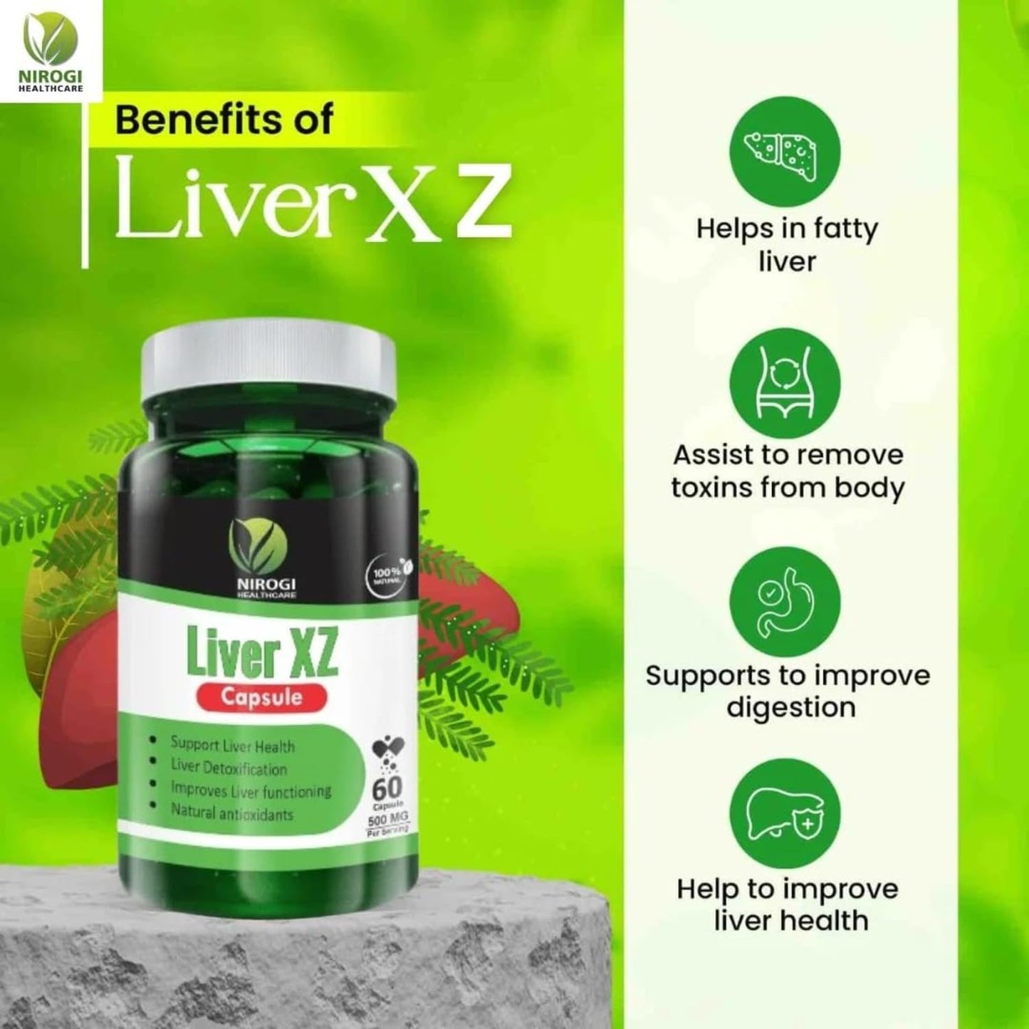 Nirogi healthcare - Natural Supplement Liver XZ Revive Your Liver Ayurvedically Capsule (Pack of 2)