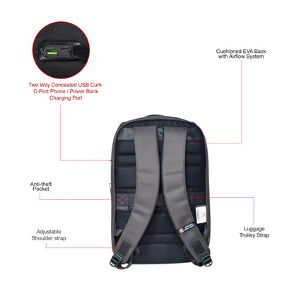 SWISS MILITARY Helium 21L Laptop Backpack Fits 15.6" Laptop USB Charging Port, Trolley Strap, Anti-Theft Pocket, Spacious Compartments, Water-Resistant for Travel, Work & College (Brown)