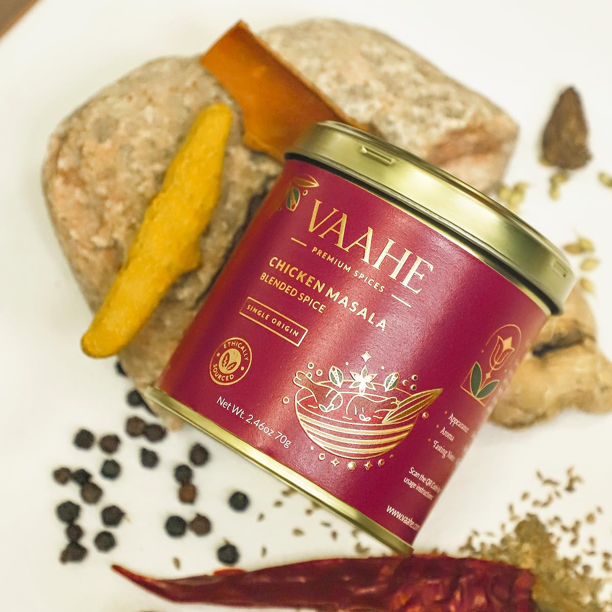 VAAHE Chicken Masala | 17+ Natural Spices | Freshly Ground and Packed | 100% Pure and Natural | Single Origin | Premium Tin Box (70 gm)