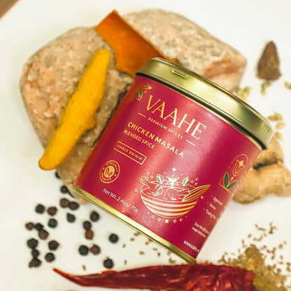 VAAHE Chicken Masala | 17+ Natural Spices | Freshly Ground and Packed | 100% Pure and Natural | Single Origin | Premium Tin Box (70 gm)