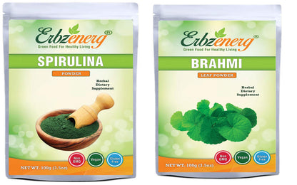 ERBZENERG® Organic Spirulina Powder 100g with Brahmi Powder 100g | Pack Of 1