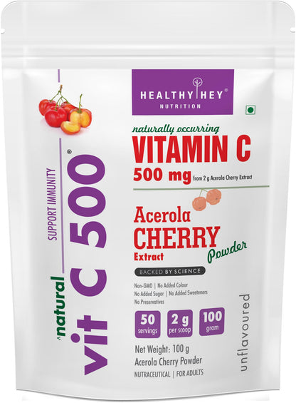 HealthyHey Nutrition Natural Vit C 500 - Natural Vitamin C sourced from Acerola