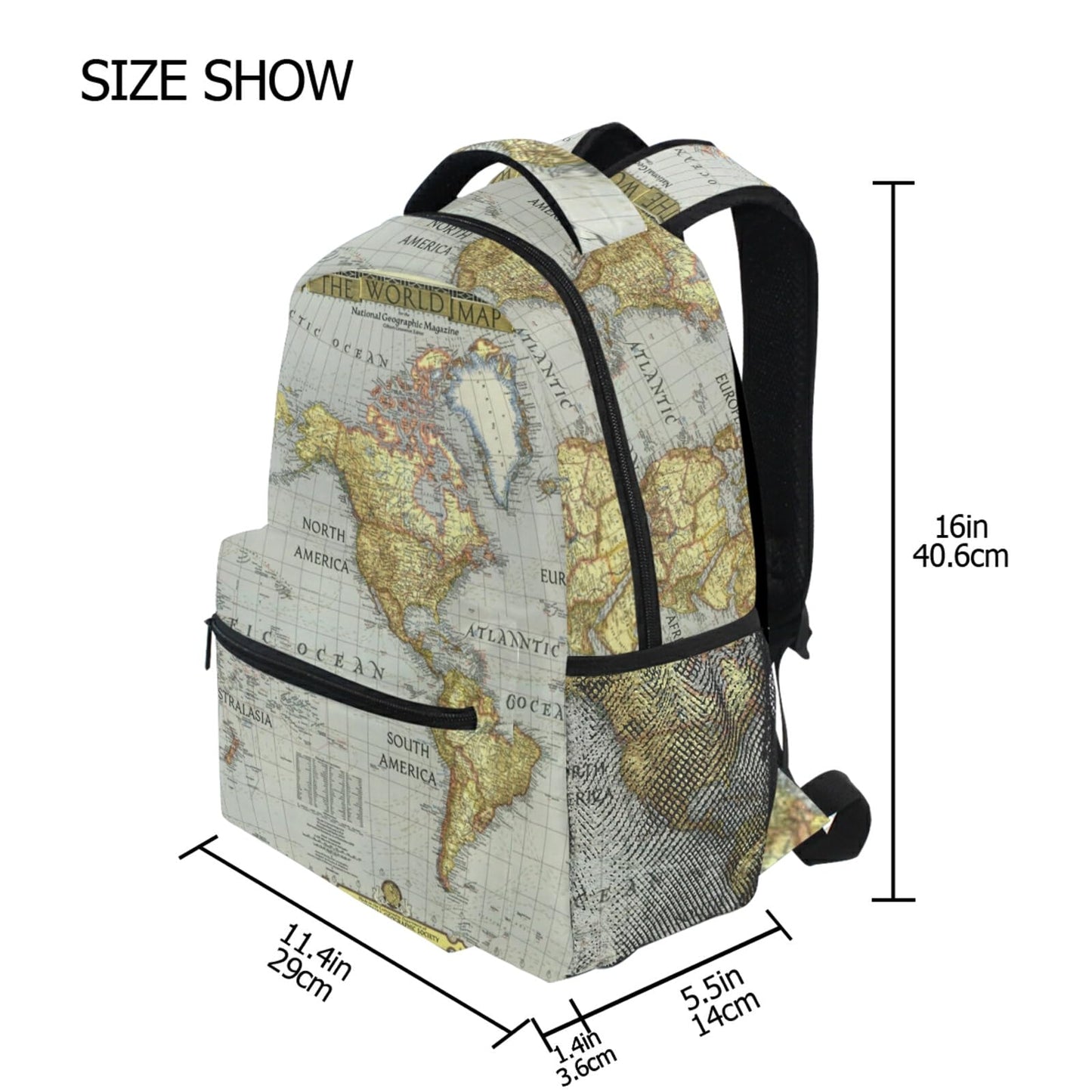 Nander Backpack Travel World Map Painting School Bookbags Shoulder Laptop Daypack College Bag for Womens Mens Boys Girls, World Map, 11.4x6.9x16in, Daypack Backpacks