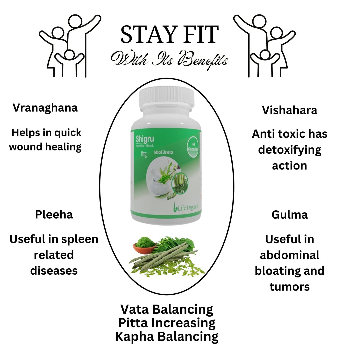 LIFE ORGANICS Shigru (Moringa) 500mg Veggie Capsules Tablet Wellness Pure Herbs Shigru Bone & Joint Wellness