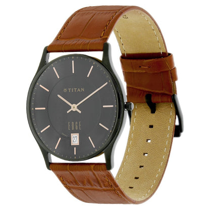 Titan Edge Grey Dial Analog with Date Leather Strap Watch for Men-NS168- image 5