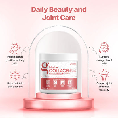 GLIMLACH Marine Collagen Supplements for Women & Men, 200g | Hydrolyzed Collagen Powder and Amino Acids | Supports Healthy Skin, Hair, Nails, Bone & Joint | Orange Flavour