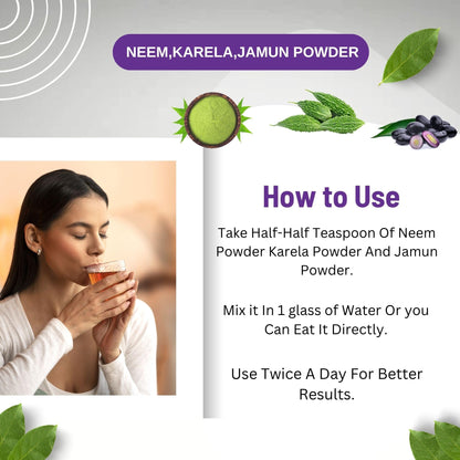Brijbooti Neem Karela Jamun Powder For Health Care - 300 Gr (100 Gr Each)