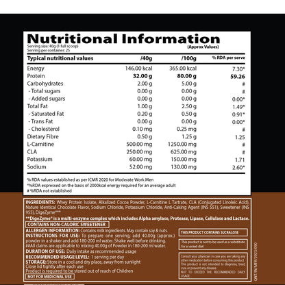 QNT ISO Ripped Whey Protein Isolate Powder | With L-Carnitine & CLA | 32g Pure Whey Isolate per Serving | Supports Lean Muscle Growth & Weight Loss | Choco Brownie Flavor, 1 Kg