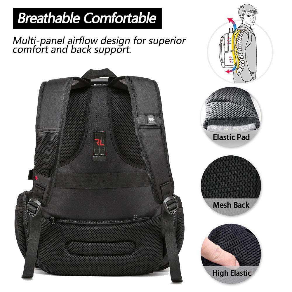 Red Lemon Swisslook Polyester Bange Series 40 to 45L 15.6-inch Laptop Bags Backpack for Men and Women Water-Resistant USB Anti Theft Travel Backpack -Black