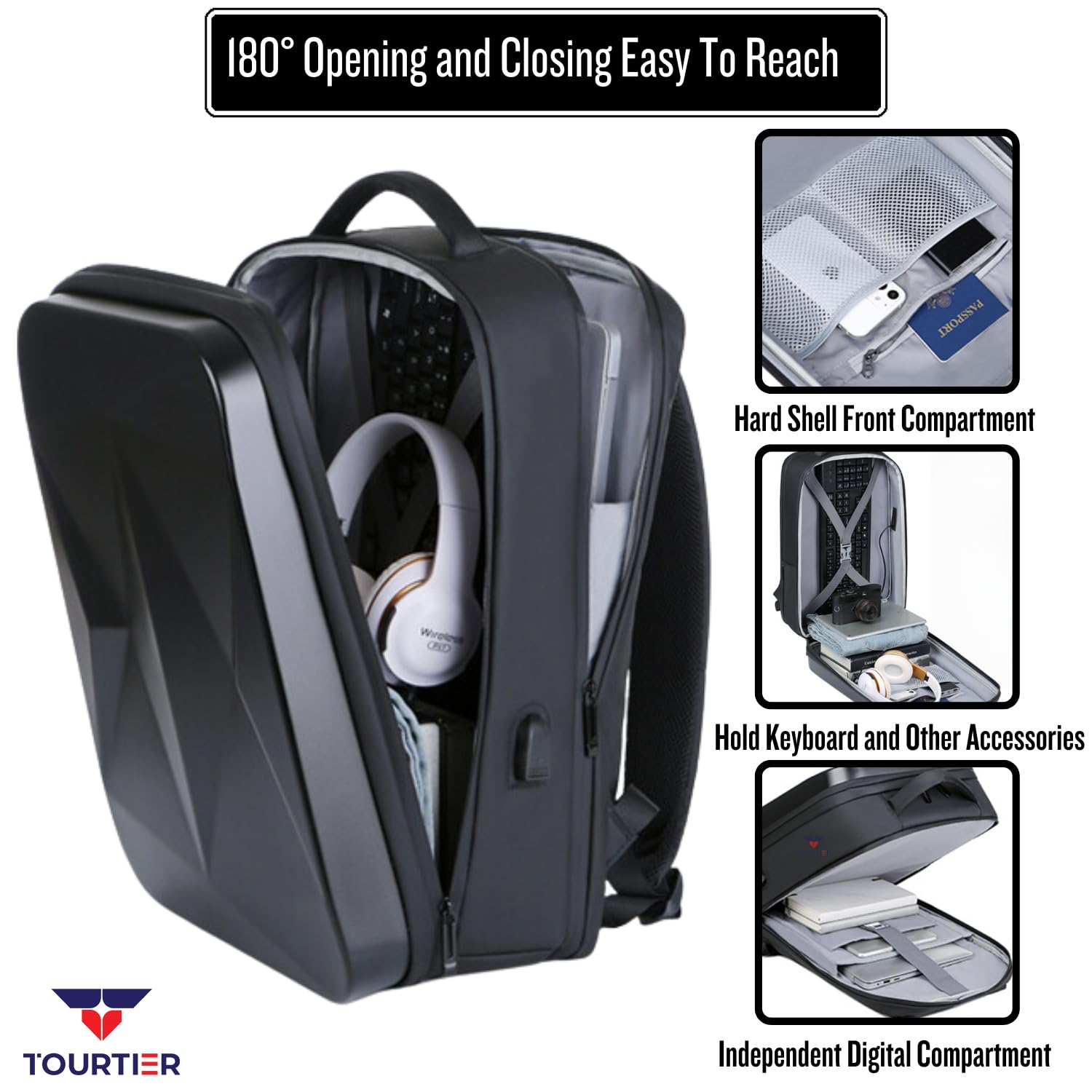 TOURTIER Hard shell Business Travel Laptop Backpack with USB Charging P- image 5