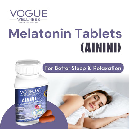 Vogue Wellness AININI Melatonin 5mg with Valerian (Tagar) Extract 50mg | Natural Sleep Support & Relaxation Supplement | Vegetarian Sleeping Aid Tablets (60 Count, Pack of 1)