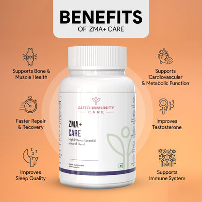 Autoimmunity care ZMA+ Care | Stronger Bones, Muscles, Heart Health, Brain, Sleep, Immune Support & Anxiety Relief Supplement for Men & Women | Zinc, Magnesium & Vitamin B6 l 60 Veg Capsules
