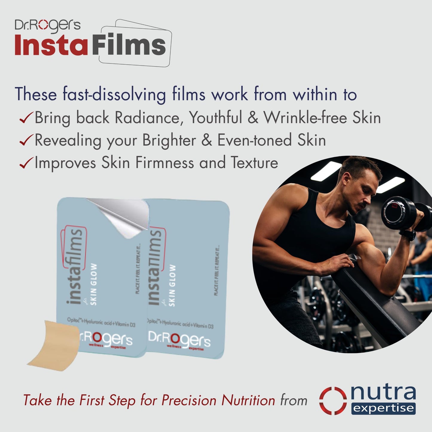 Nutra Expertise | Skin Glow Instafilms | Opitac(Glutathione), Hyarulonic acid & Vit-D3 for Skin hydration & Glow | 30 Oral Films in a Zipper Pouch.