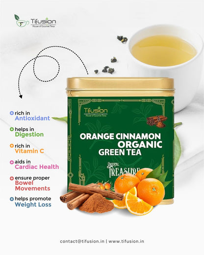 Tifusion Orange Cinnamon Organic Green Tea With Good Ingredient For Cholesterol Blood Pressure Rich in Antioxidant Vitamin C Best As Hot Drink Or Iced Cooler Garden Whole Leaf Darjeeling Tea (100 gm)