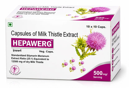 Hepawerg Milk Thistle Capsules with Silymarin for Liver Support, Detox & Cleanse | Liver Health Supplement for Fatty Liver Care, Antioxidant Protection & Daily Wellness | 30 Veg Capsules