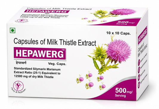 Hepawerg Milk Thistle Capsules with Silymarin for Liver Support, Detox & Cleanse | Liver Health Supplement for Fatty Liver Care, Antioxidant Protection & Daily Wellness | 30 Veg Capsules