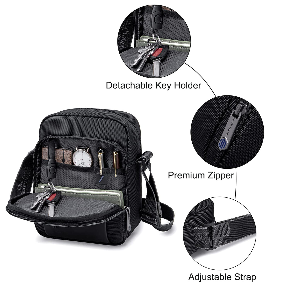 Arctic Hunter Small Sling Bag for Men Office Side Bag for 8.3" iPad Pocket A5 Size Water-resistant 1680D Polyester Messenger Shoulder Bag for Men Cross Bag for Travel Casual, Blue (Black)
