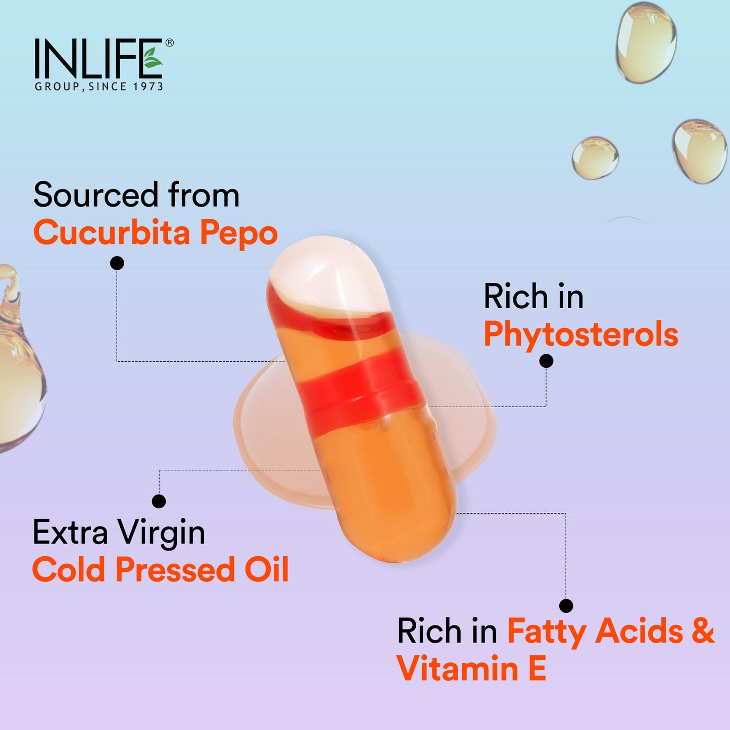 INLIFE Pumpkin Seed Oil, Extra Virgin Cold Pressed, Plant Based Phytosterols, Hair & Prostate Health, Men Women, 60 Veg Capsules