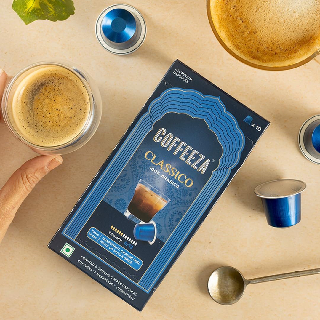 Coffeeza Classico Aluminium Coffee Capsules, Intensity - 6 |100% Arabica | Original Line Compatible Coffee Pods | Box of 1 (10 Capsules)