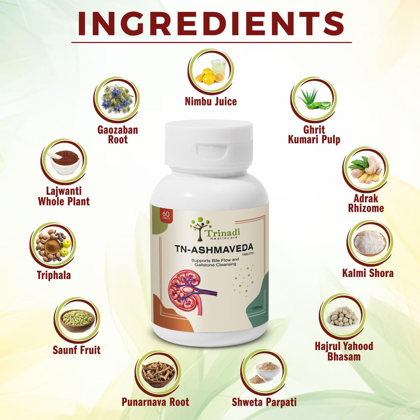 Trinadi TN-ASHMAVEDA Tablets | Ayurvedic Gallstone Care & Liver Support | Promotes Bile Flow, Digestion, Detox & Gallbladder Health | Natural Herbal Supplement (60 tablet (pack of 2))
