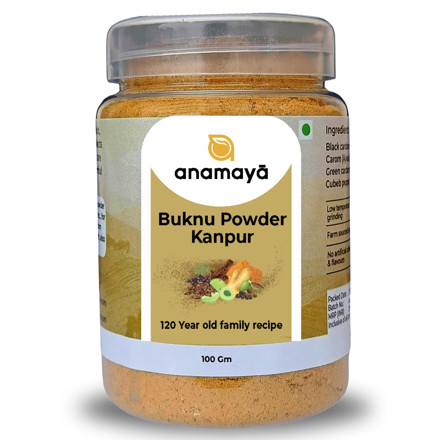 Buknu Masala Kanpur 100 gms by Anamaya | Buknu Powder Kanpur | Buknoo Powder Kanpur | Dehati buknu | Packed In Food Grade Plastic Jar For Easy Storage | Pack Of 1