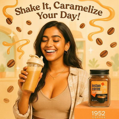 1952 Caramel Instant Coffee Powder | Premium Flavored Coffee | Rich & Creamy Taste | Easy to Brew Hot & Cold | Strong & Aromatic Instant Coffee | Makes 50 Cups 100 G, Jar