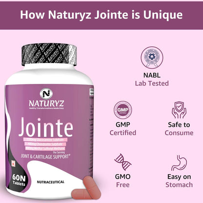 Naturyz Jointe Maximum Strength- 1500mg Glucosamine, 400mg Chondroitin & 400mg MSM per Serving for Cartilage, 60 Tablets