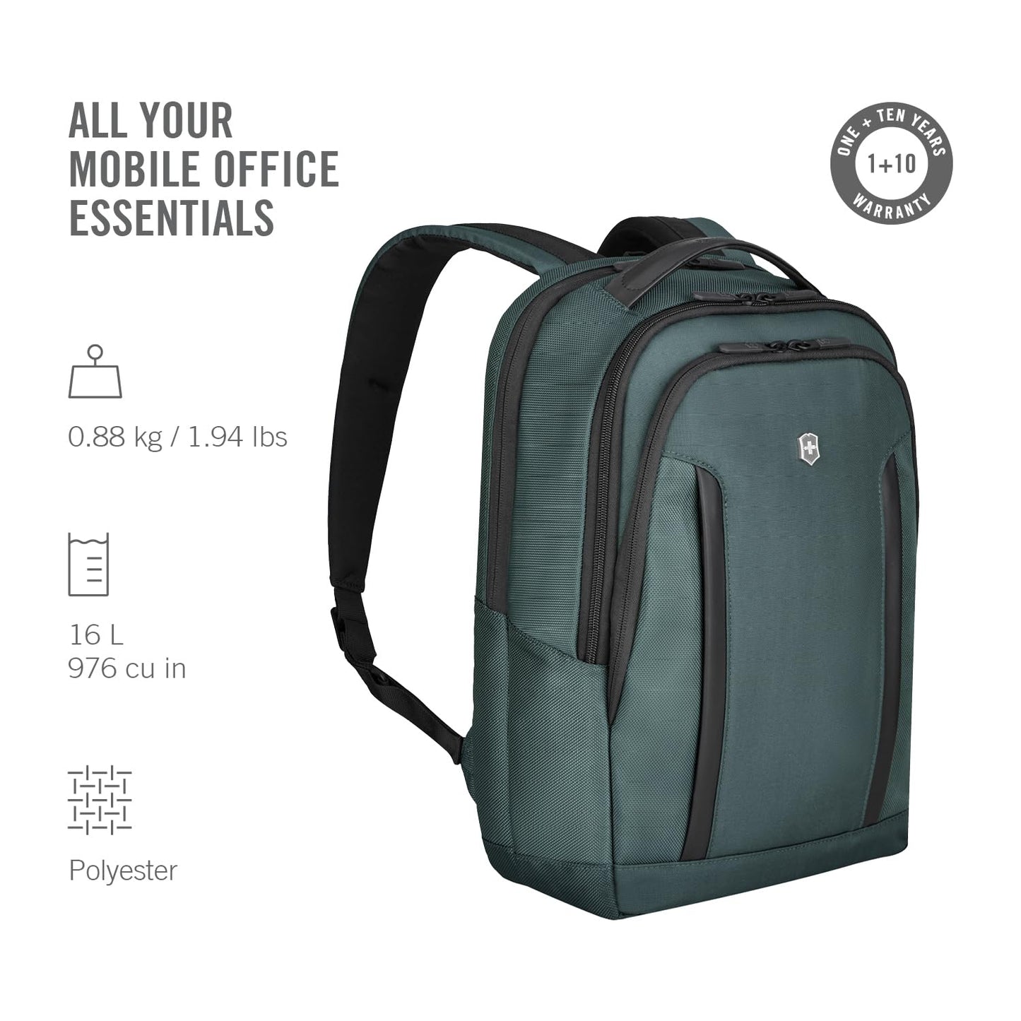 Victorinox Swiss Designed Backpack, Altmont Professional Compact Laptop Backpack, Storm, Dedicated Laptop and Tablet Compartment, Business Travel Office Bag For Men & Women, 16 Litres, (653286)