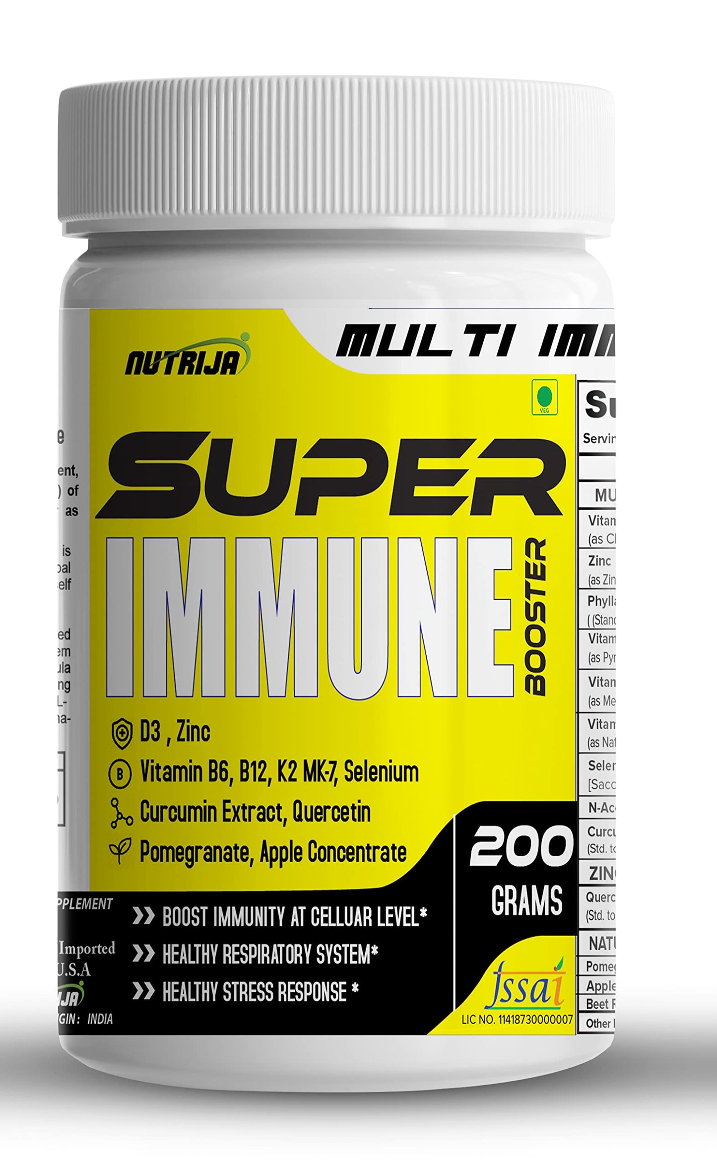 NutriJa Super Immune Booster Drink - D3, Zinc 30mg, B6, B12, Curcumin, Quercetin, Herb Blends - Immunity Booster Drink (Mango)