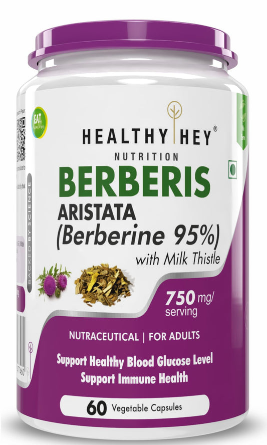 HealthyHey Nutrition Berberis Berberine 95% with Milk Thistle Vegetable Capsules