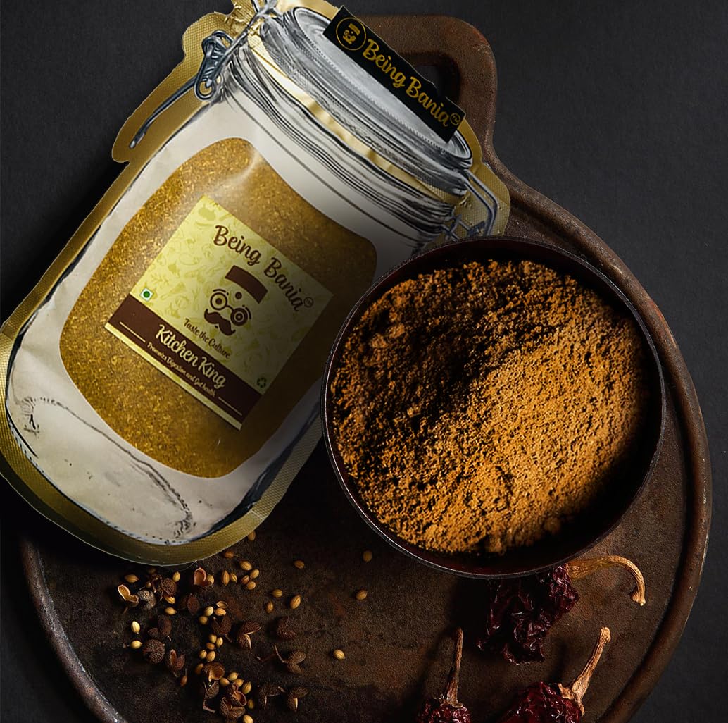 Being Bania Kitchen King Masala Pouch, 100 Gms | 100% Natural |natural Jain Masala No garlic or onion | | No Added Flavors or Preservative | For Healthy Routine | Promote Digestion & Gut Health | Exotic Indian Spices | Indian Masala