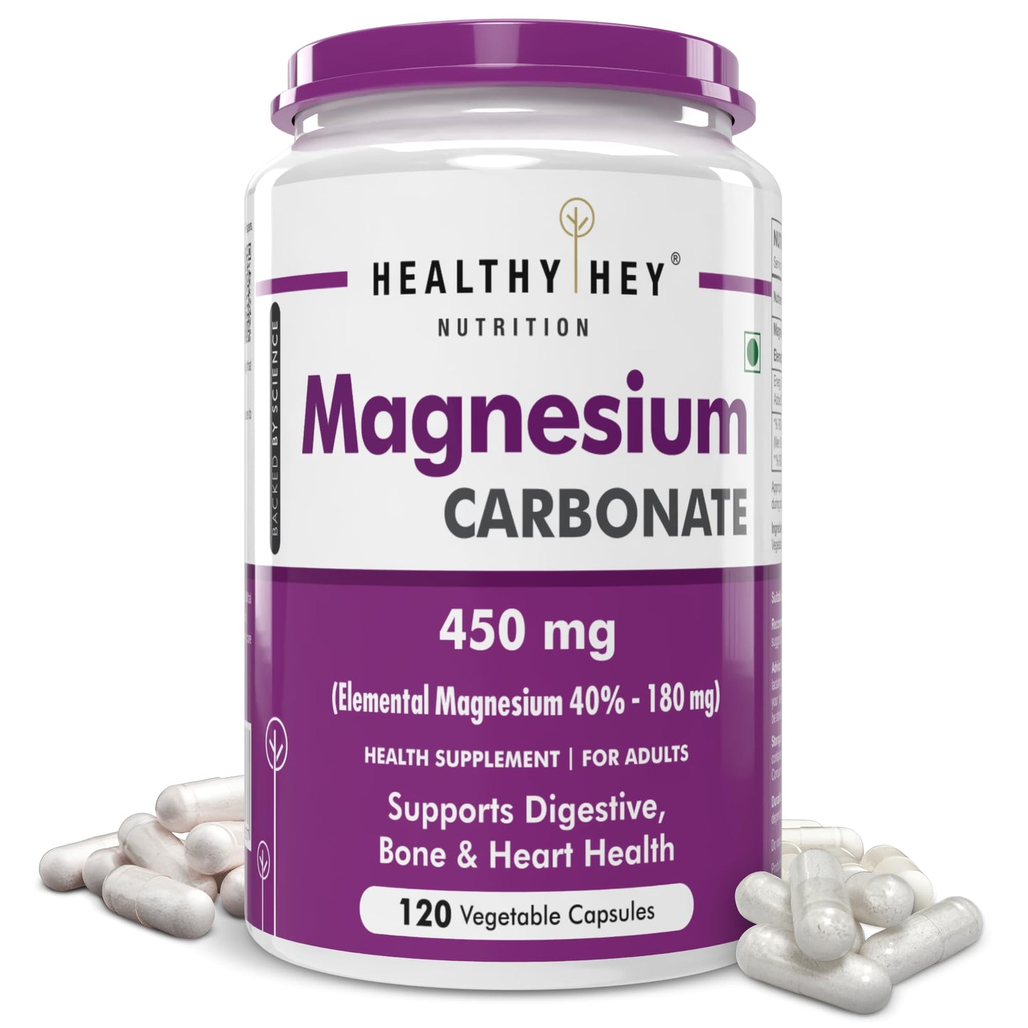 HealthyHey Nutrition Magnesium Carbonate 450mg - 120 Vegetable Capsules