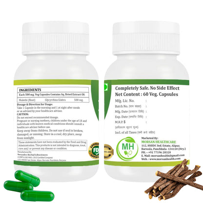 Morsan Healthcare MULETHI Capsules – 60 Veg Capsules | Pure Licorice Root Extract (Glycyrrhiza Glabra) | Natural Herbal Supplement | Ayurvedic Wellness Support | Pack of 2